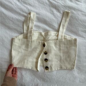 Wilfred Cream Button-Front Bustier Crop Top with Wide Straps